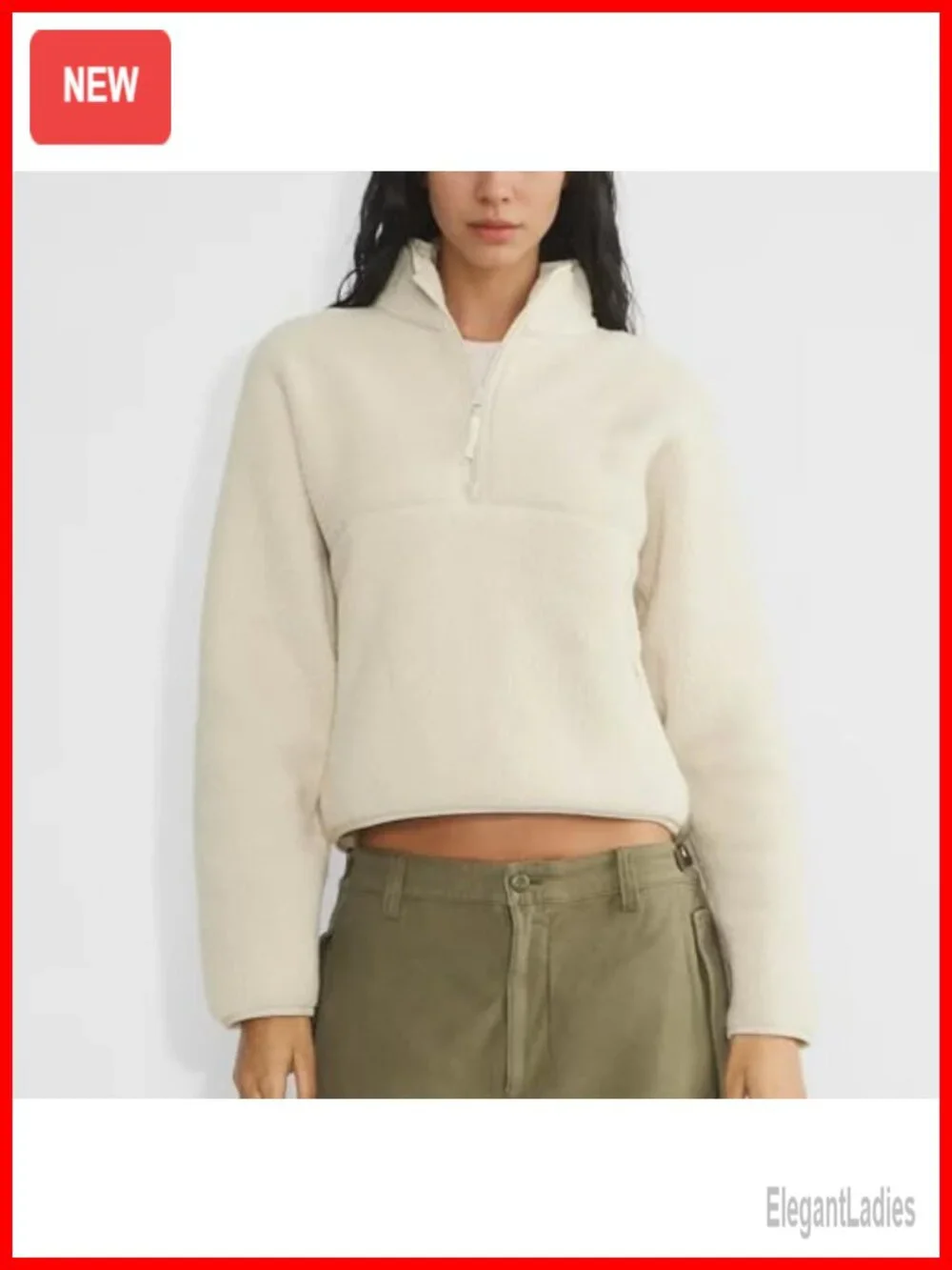 Womens Cropped Sherpa Fleece Half Zip Sweatshirt Fuzzy Pullover Varsity Jacket